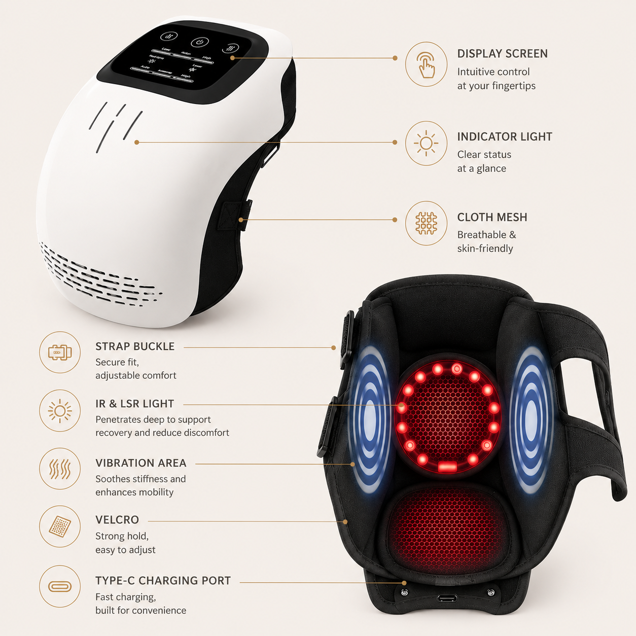 Intelligent Home Use Electric Intelligent Kneading Heating Knee Massager Rechargeable Pain Relief Infrared Laser Vibration Knee Massager